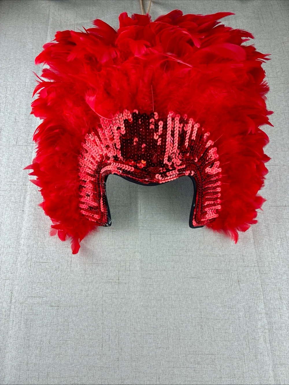Feathered Headdress Red Sequins Halloween Carnival Costume Masked Ball Adult